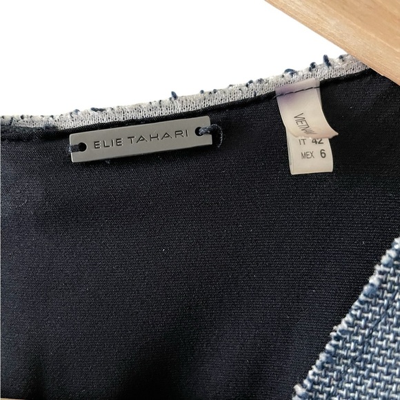 Elie Tahari Indigo 'Judith' Sleeveless Patch Sheath Raw Edge Dress Size 6 - Picture 10 of 13